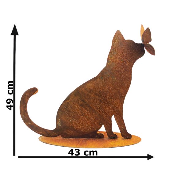 Dekofigur Katze mit Schmetterling auf Standplatte im Rost Design, Ros,  38,95 €