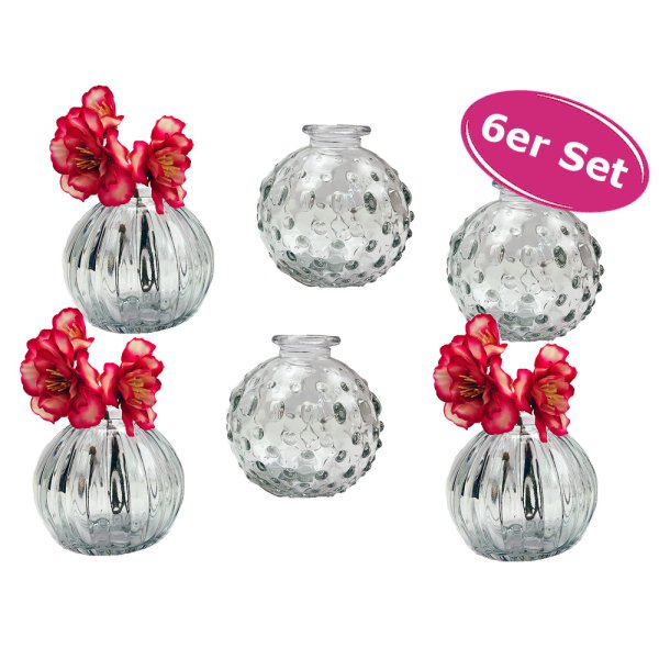 Glasvase "Jive", Klarglas Vase, H: 8,5 cm (6er Set) - kleine Vasen, Blumenvase, Tischdekoration, Deko Hochzeit