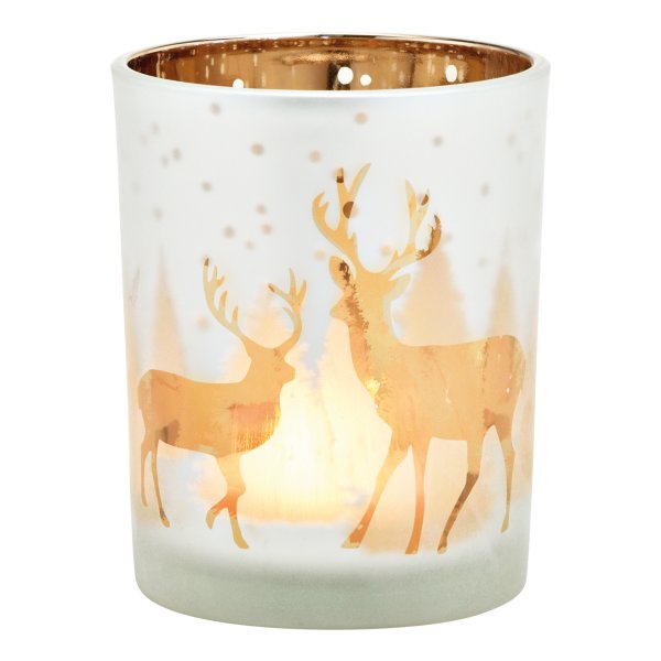 Windlicht Teelichtglas Hirsch, groß 9,95 Tischdeko Advent 12cm - H: € Weihna