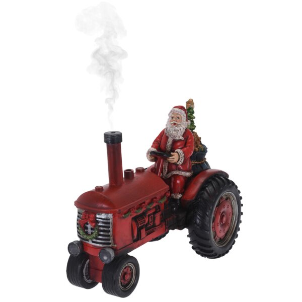 Santa auf Traktor 22x26 cm mit Sound, Licht und Dampf - Weihnachtsdeko mit Dampfeffekt, Dekoration Weihnachten LED, Dampfmaschine Weihnachtsmann, Nikolaus
