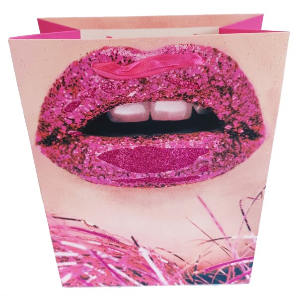 Kosmetik Geschenktüte Lippen Glitzer (pink) Parfum Geschenktasche Freundin, Geschenkverpackung Valentinstag