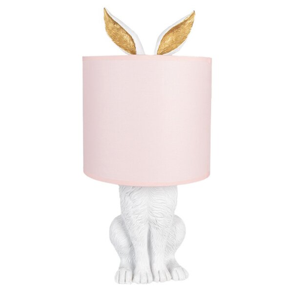 Tischleuchte Lampe Kaninchen Hase Weiß / Rosa 20x43 cm - Wohnzimmerlampe, Dekolampe Ostern, Leselampe, Tischlampe; Hasen Lampe, Landhausstil
