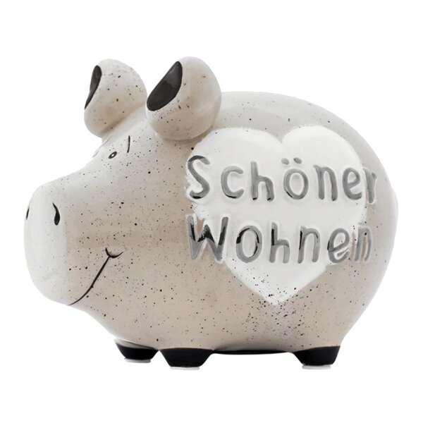 KCG Sparschwein Schöner Wohnen Silber Edition aus Keramik - Spardose Haus Wohnung, Sparbüchse Wohnungseinrichtung, Geldbüchse