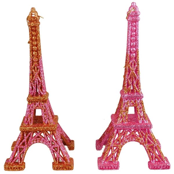 Baumschmuck Eiffelturm (2er Set) pink gold - Paris - Baumkugel, Weihnachtsdeko Frankreich, Christbaumkugel; Weihnachten