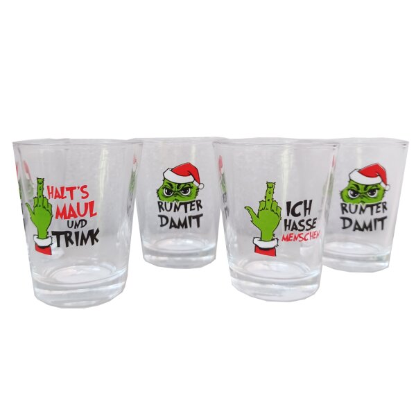 Schnapsglas Muffel Weihnachten (4er Set) - Schnaps Glas, Weihnachtsfeier Stamperl, Pinnchen, Shotglas, Wichtelgeschenk