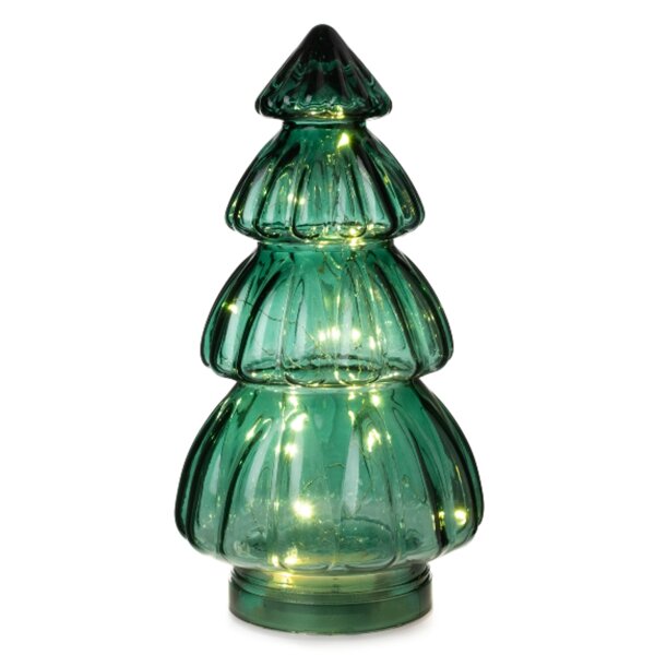 Lampe Tanne aus Glas, grün H:28 cm (20er LED Lichterkette) Deko Lampe Weihnachten, Adventsdeko Tannenbaum, Weihnachtsbaum