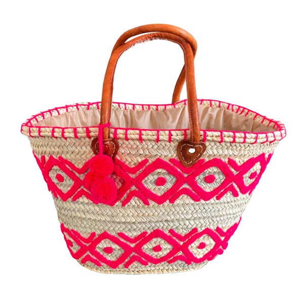 Korbtasche Strandtasche Pink - Shopper, Einkaufskorb, Flechtkorb