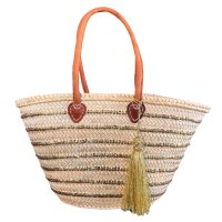 Korbtasche Strandtasche goldene Pailletten & Quaste -...