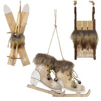 Baumschmuck Wintersport (3er Set) mit Fell-Deko und...