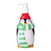 Seifenspender Pinguin (Schal, grün/weiß) Flüssigseife im Pumpspender, Seife, Handseife Weihnachten, Wichtelgeschenk