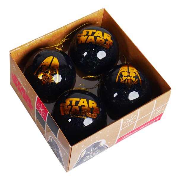 Baumkugel Set Star Wars schwarz-gold (4er Set) -  Weihnachtskugel Star Wars Fans, Baumschmuck, Christbaumkugel, Weihnachtsdeko