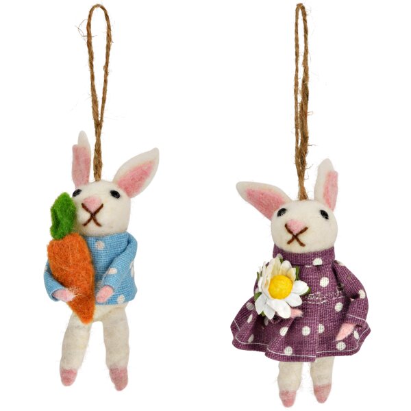 Hänger Ostern Hase Hasenpaar aus Filz (2er Set) H:10 cm -  Osterdeko, Geschenkanhänger Ostern, Frühlingsdeko, Osterhase