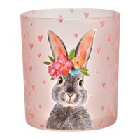 Glas Windlicht Ostern Hase mit Herzen rosa H:8 cm - Deko...