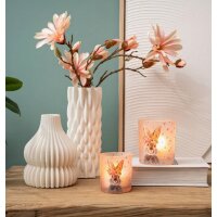 Glas Windlicht Ostern Hase mit Herzen rosa H:8 cm - Deko...