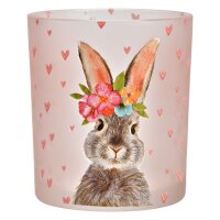 Glas Windlicht Ostern Hase mit Herzen rosa H:10 cm - Deko...