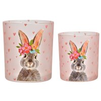 Glas Windlicht Ostern Hase mit Herzen rosa (2er Set)...