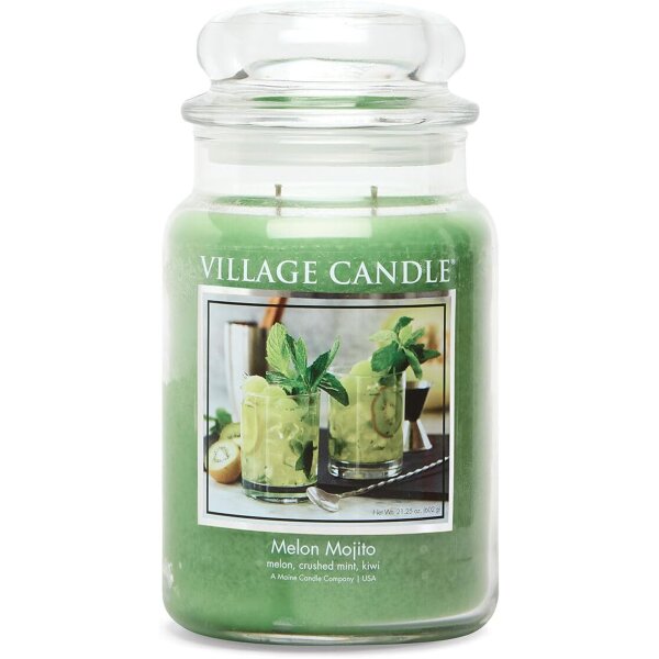 Village Candle Duftkerze im Glas (groß) Melon Mojito - Tradition Edition - Kerze mit 2-Docht Technologie