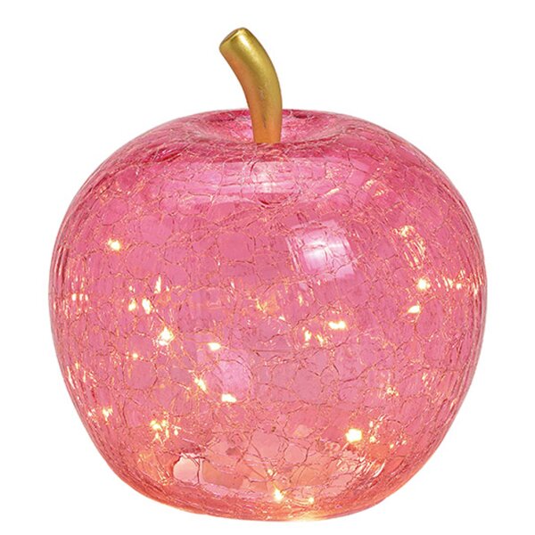 Dekoleuchte Apfel Leuchte (M) Glas, Rosa, **B-WARE**  Apfel Lampe mit LED Lichterkette, Dekolampe, Tischleuchte, Apfellampe