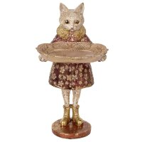 Dekofigur Katze mit Schale H: 27 cm - Frühlingsdeko, Kartenhalter, Deko Katze, Osterdeko, Katzen Dekoration, Ostern