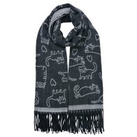 Damen Schal Katze schwarz-grau 65x180 cm - Damenschal,...