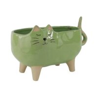 Deko Blumentopf Katze grün 23x14 cm aus Keramik -...