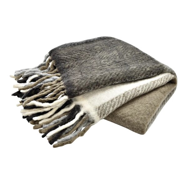 Flauschige Mohairdecke grau beige kariert 130x170 cm - Mohair Wolle Decke, Sofadecke, Kuscheldecke, Tagesdecke, Wohndecke, weiche Decke