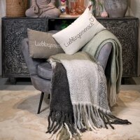 Flauschige Mohairdecke grau beige kariert 130x170 cm - Mohair Wolle Decke, Sofadecke, Kuscheldecke, Tagesdecke, Wohndecke, weiche Decke