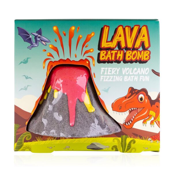 Badebombe Vulkan mit Lava DINOPARK ADVENTURE in Geschenkbox - Bade Fizzer, Sprudelbad in Vulkanform, Wichtelgeschenk, Badekugel, Badefizzer